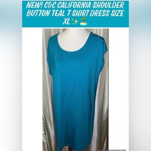 New! C&C California Shoulder Button Teal T Shirt Dress Size XL✨🏝